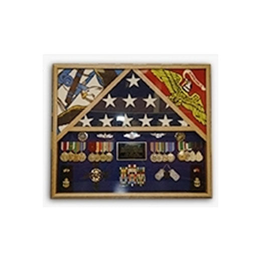 3 Flags Military Shadow Box, flag case for 3 flags - Fit 3" x 5" Flag.