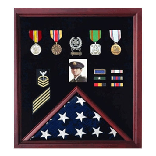 Flag Photo and Badge Display Case - Black, Green, Red, Blue or Maroon Background Color., Flag Photo and Badge Display Case - Black, Green, Red, Blue, The Military Gift Store, Flag Photo and Badge Display Case