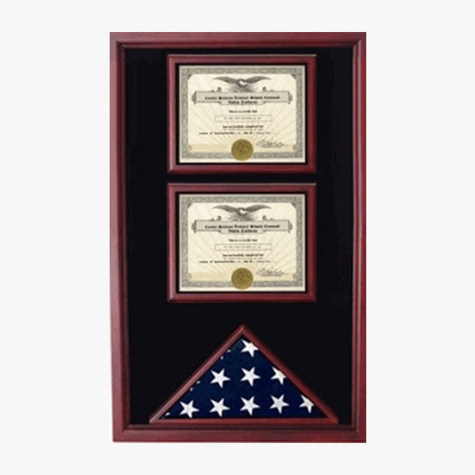 2 Certificates Flag Display case - Cherry