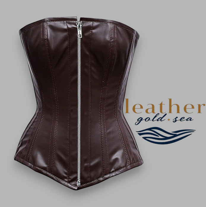 Handcrafted Brown Overbust Corset in Leather