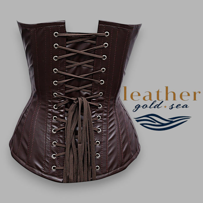 Handcrafted Brown Overbust Corset in Leather