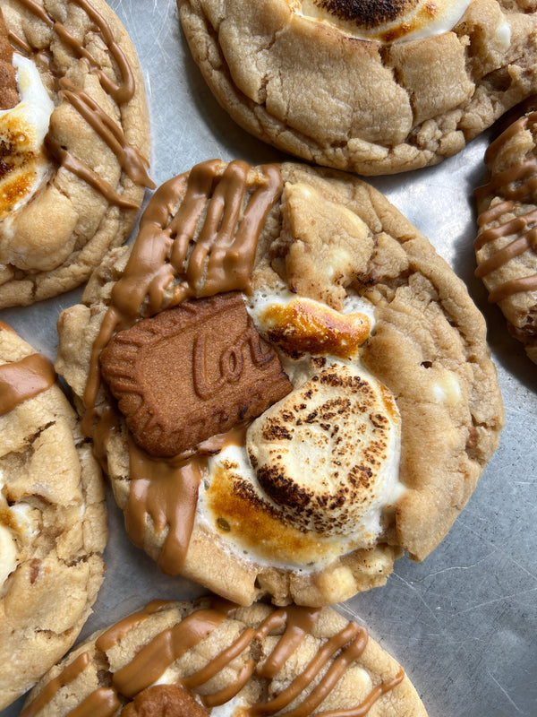 Biscoff Cookie Butter S'mores Cookies — cookies with Biscoff, white chips and marshmallow