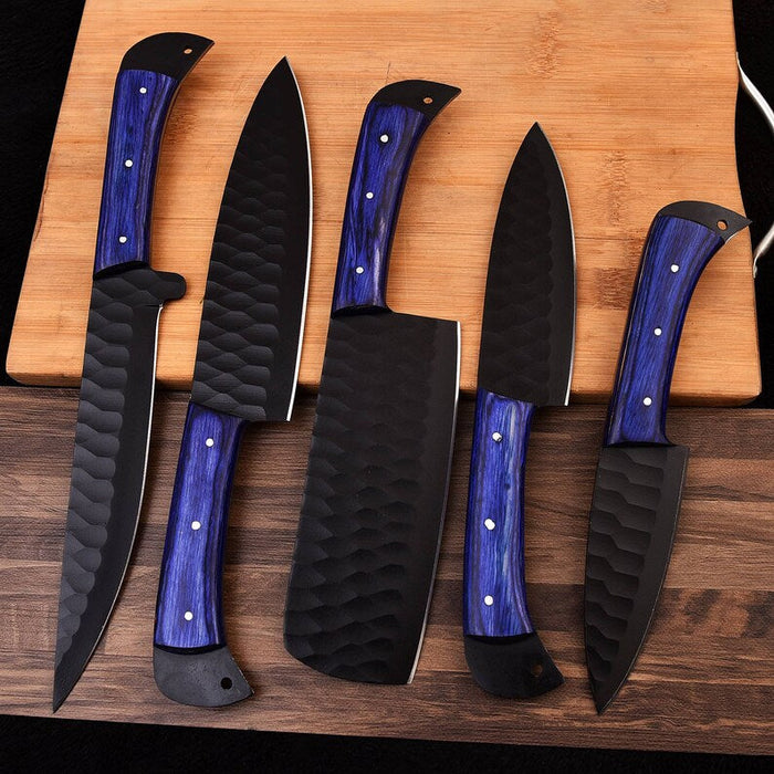 Hand Forged Damascus steel chef set of 5 knives Kitchen knife Gift for her Christmas gift Camping knife Gift for him Groomsmen gift