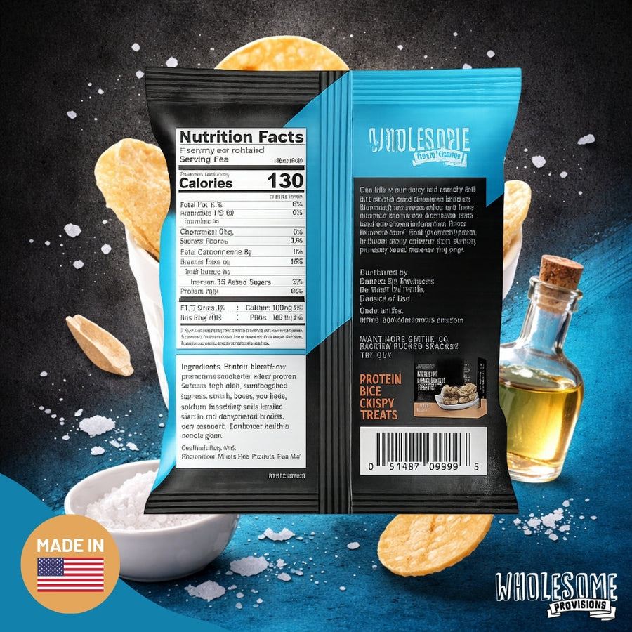 Sea Salt & Vinegar Protein Chips: Nutrition Facts and ingredient graphic.