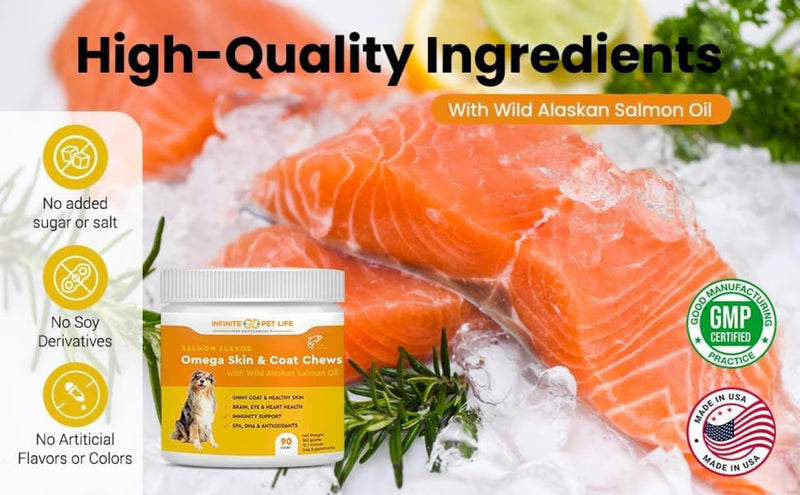 Salmon Flavor Omega Skin & Coat soft chews with Wild Alaskan Salmon Oil by Infinite Pet