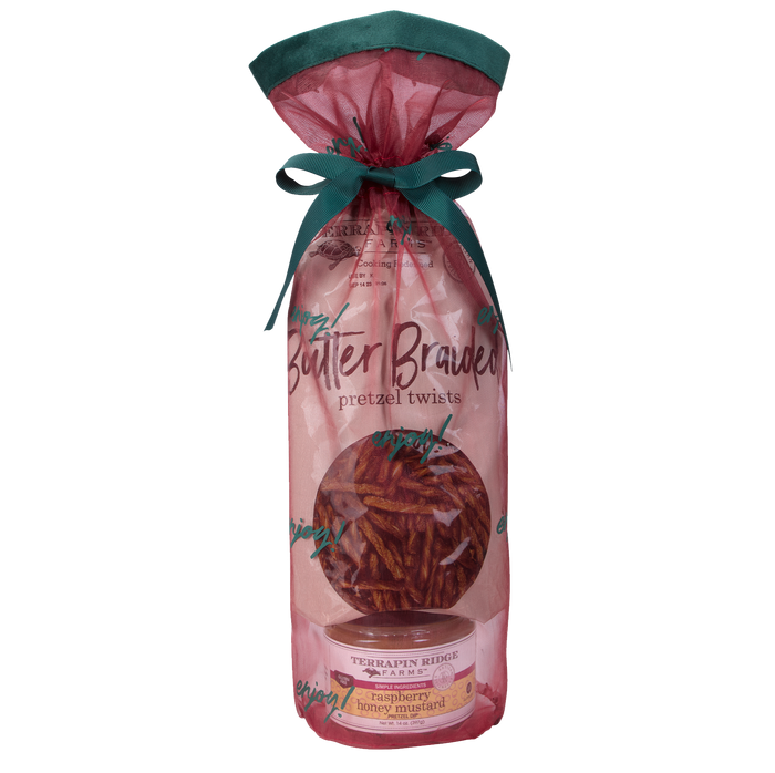 Holiday Grab and Go Giftset with Raspberry Honey Mustard and Braided Pretzel Twists