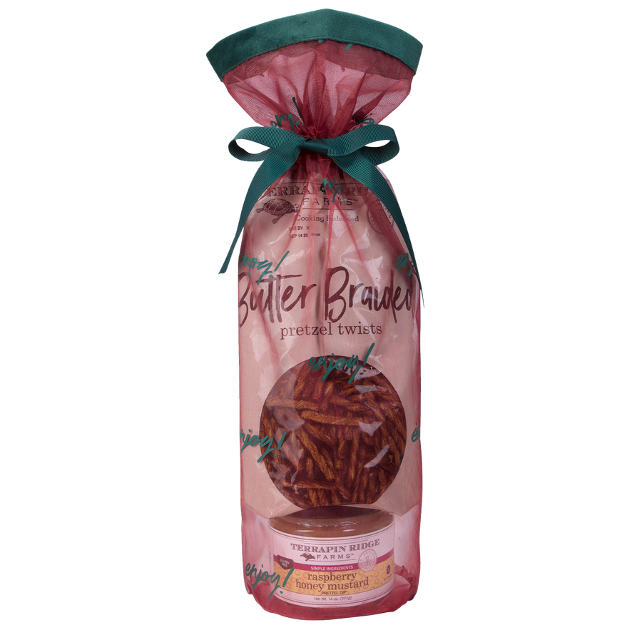 Holiday Grab and Go Giftset with Raspberry Honey Mustard and Braided Pretzel Twists