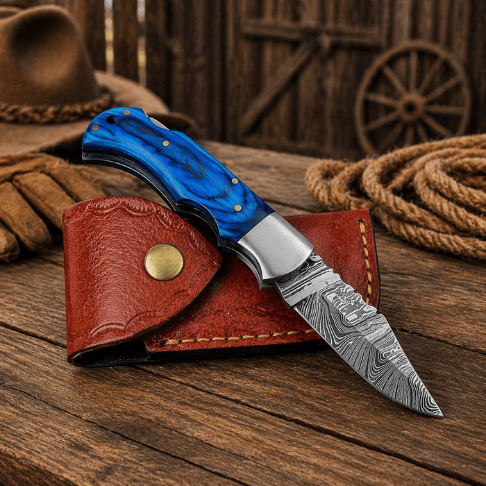 6.5” Handmade Damascus Pocket Folding Knife – Authentic Damascus Steel EDC Knife | Premium Gift for Men, Hunting & Camping Knife