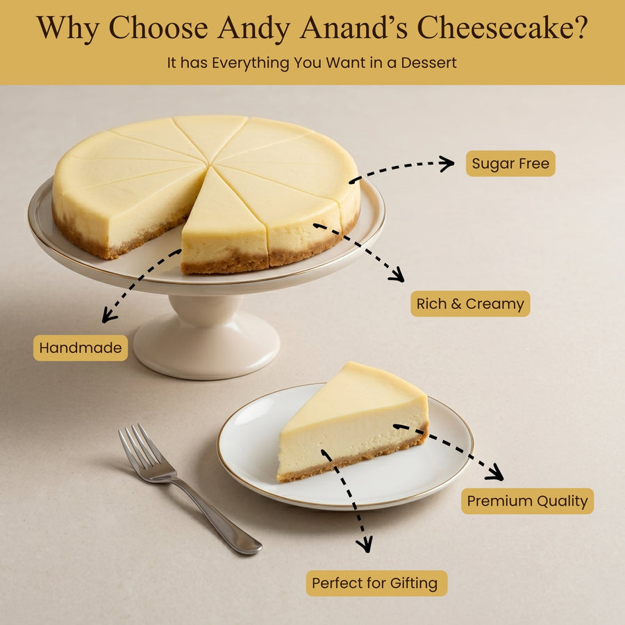 Andy Anand Gluten-Free New York Cheesecake, 9-Inch, 2 lb – Freshly Baked, Velvety Smooth, Real California Cream Cheese, Birthday Gift Box