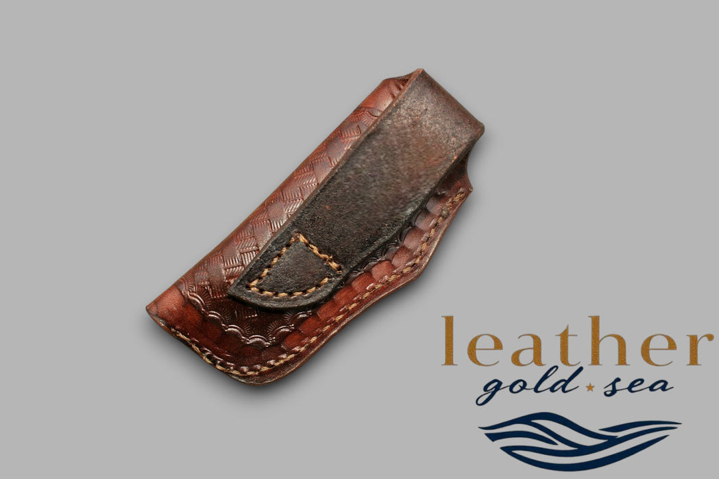 Pocket Knife Belt Sheath – Handmade Brown Leather
