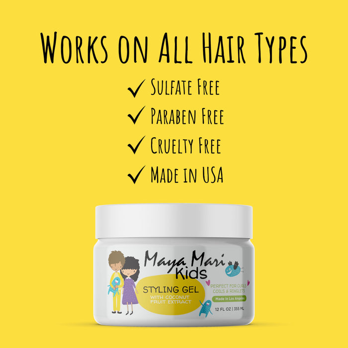 Maya Mari Kids Hair Styling Gel with Coconut Fruit Extract – Lightweight Styling Gel for Textured and Curly Hair,  12 oz by  Los Angeles Brands