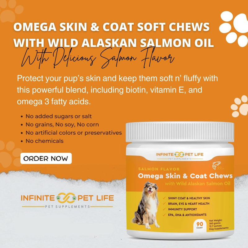 Salmon Flavor Omega Skin & Coat soft chews with Wild Alaskan Salmon Oil by Infinite Pet