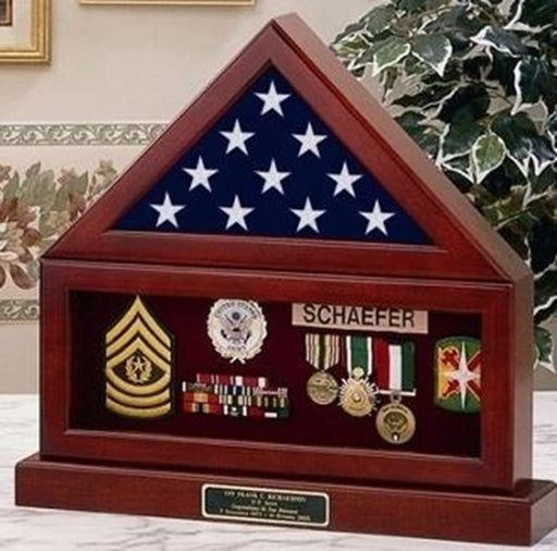 Flag and Pedestal Display Cases, Burial/Funeral Flag Display Case Military Shadow Box with Pedestal Stand, Solid Wood., Flag and Pedestal Display Cases, Burial/Funeral Flag Display Case., The Military Gift Store, Flag and Badge Display Case