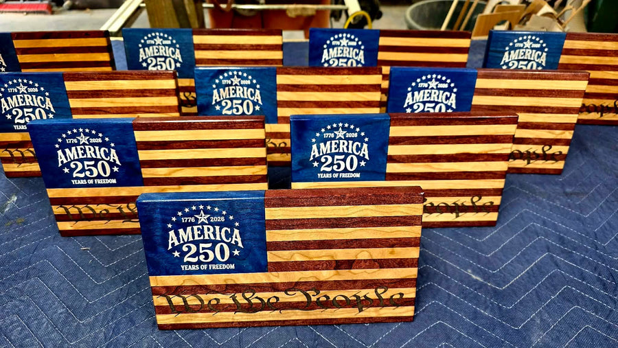 America's 250th Anniversary Handcrafted Wooden Desktop Flag – Made by U.S. Veterans