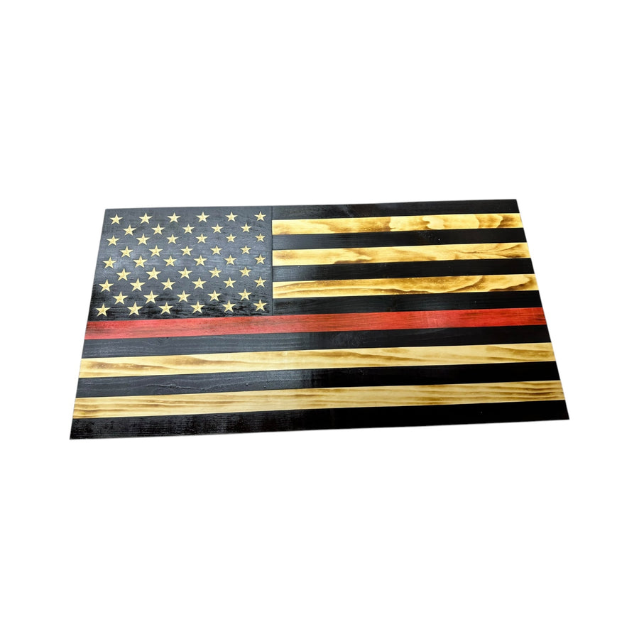 Custom Thin Red Line Wooden Flag with Firefighter Logo