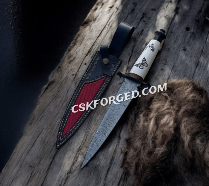 Bone Shaker Damascus Sword– Hand-Forged Biker’s Battle Black Chrome Accent