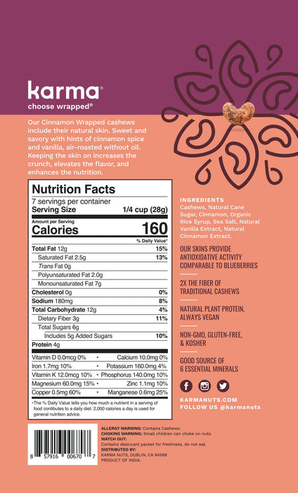 Karma Cinnamon Wrapped Cashews by Farm2Me