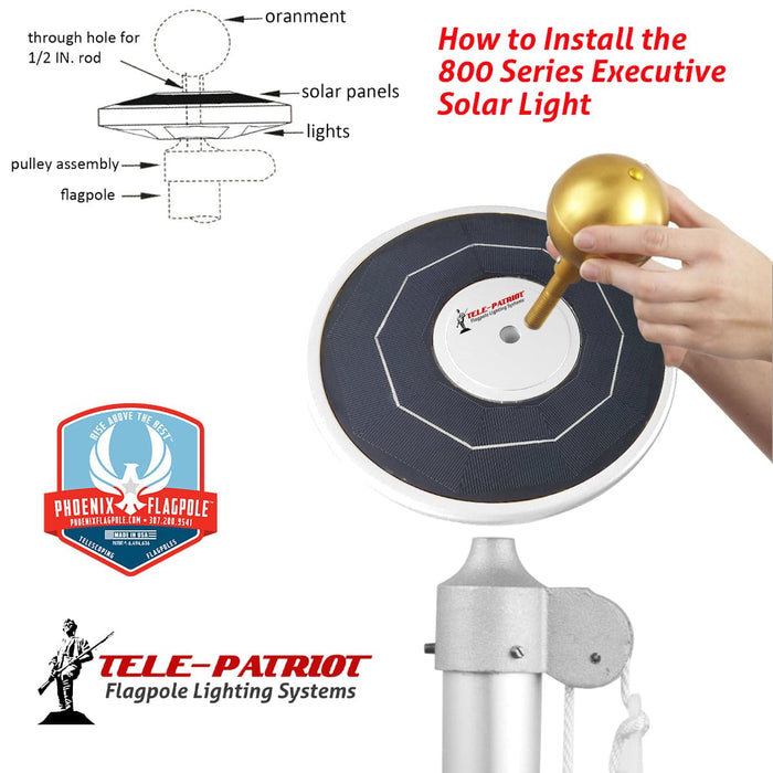 TelePatriot 800 Series Solar Flagpole Light - 200 LED Waterproof IP65