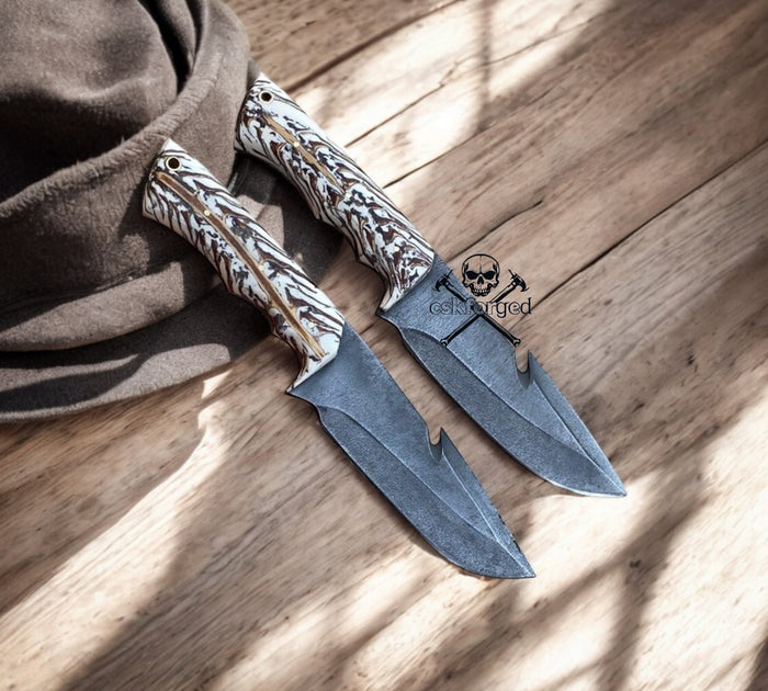 Deer Hook Knife Set Acid Wash Blade & Pinecone Handle