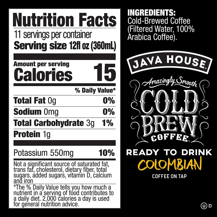 Colombian cold brew nutrition and ingredient panel