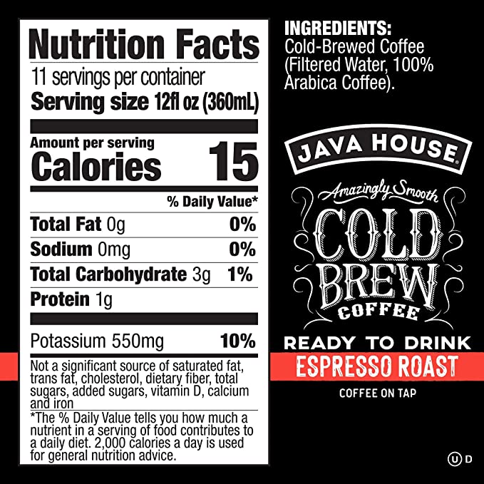 Espresso cold brew nutrition and ingredient panel
