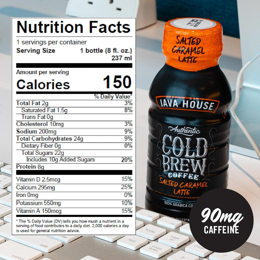 Salted Caramel latte nutrition panel and caffeine statement