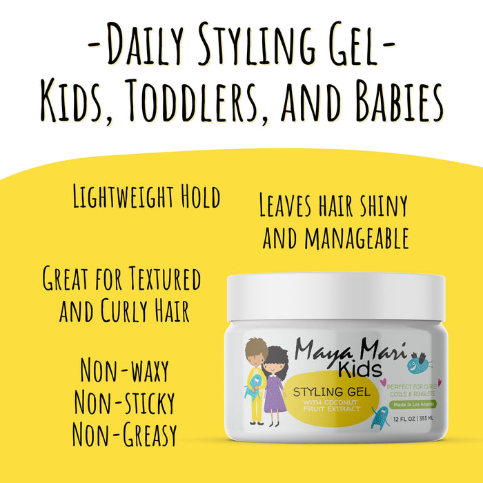 Maya Mari Kids Hair Styling Gel with Coconut Fruit Extract – Lightweight Styling Gel for Textured and Curly Hair,  12 oz by  Los Angeles Brands