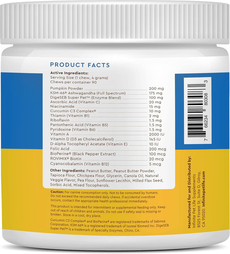 Super Multi-Vitamin Peanut Butter Soft Chew with Ashwagandha by Infinite Pet