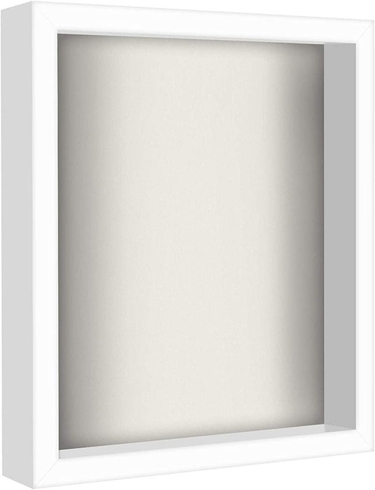 White Shadow Box Frame with Soft Linen Back | Displays Memorabilia and Photos up to 8x10 Inches