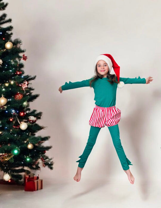 Christmas Elf Pajama Costume with Candy Cane bloomer by Band of the Wild