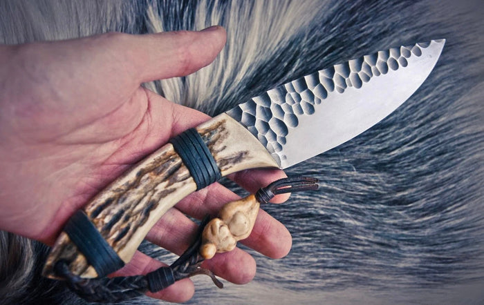 High Carbon Steel Blade Knife Stag Handle Leather Wrap with Sheath Handmade Hunting Gift Idea for Dad Groomsmen Gift for him