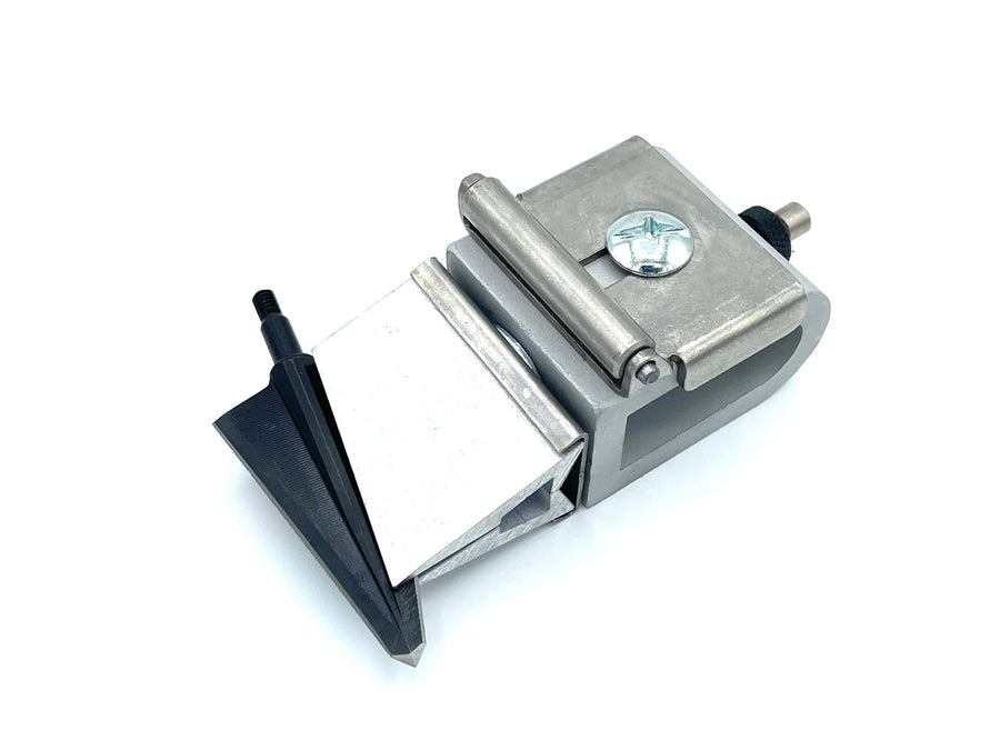 KME broadhead sharpener showing the clamp and roller frame