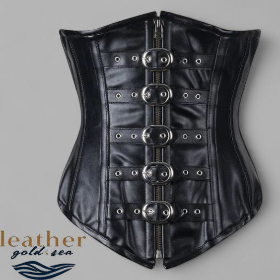 Leather Underbust Corset Black – Handcrafted Genuine Leather