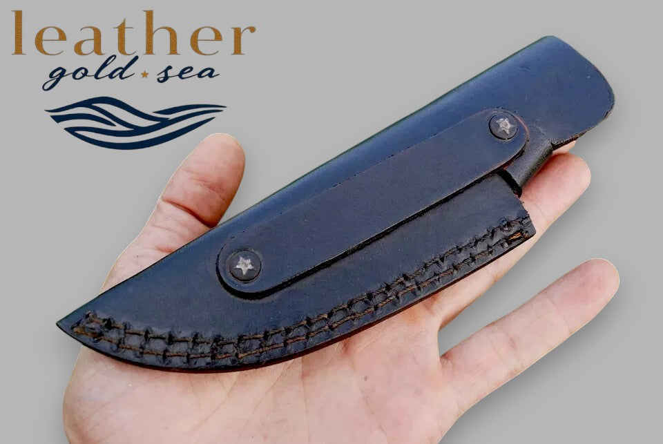 Leather Survival Knife Sheath | Handmade Black