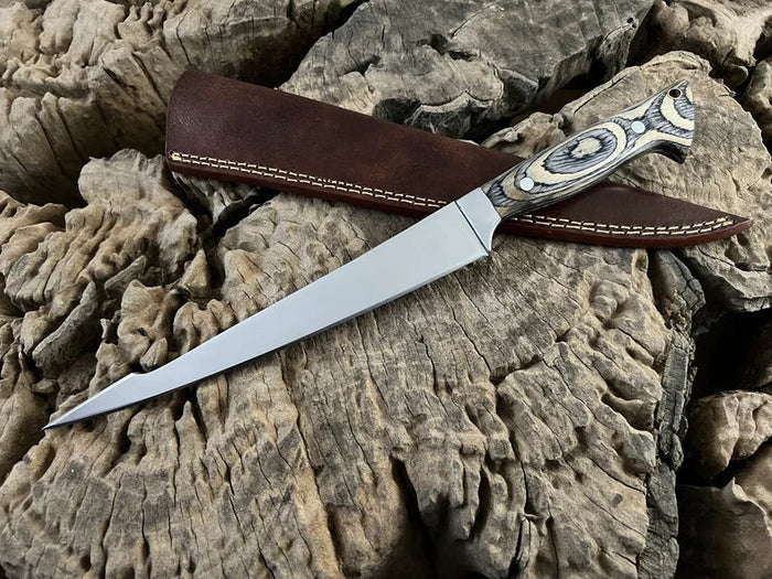 Handmade Flexible Fishing Fillet knife, Hunting, Kitchen, Chef, Camping, Outdoor Knife With Leather Sheath. Personalized Gift