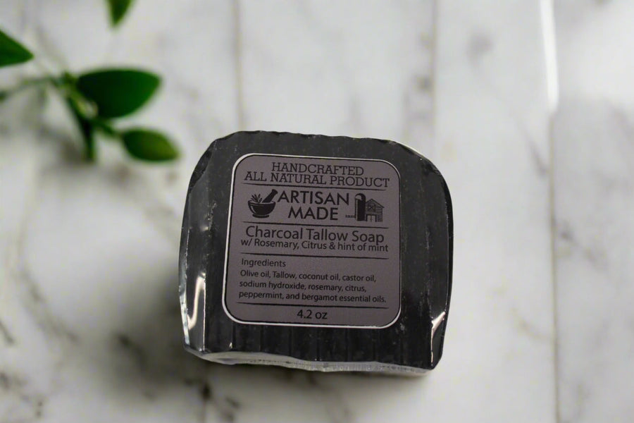 Charcoal Tallow Soap w/ Rosemary, Citrus & Mint – Artisan Made