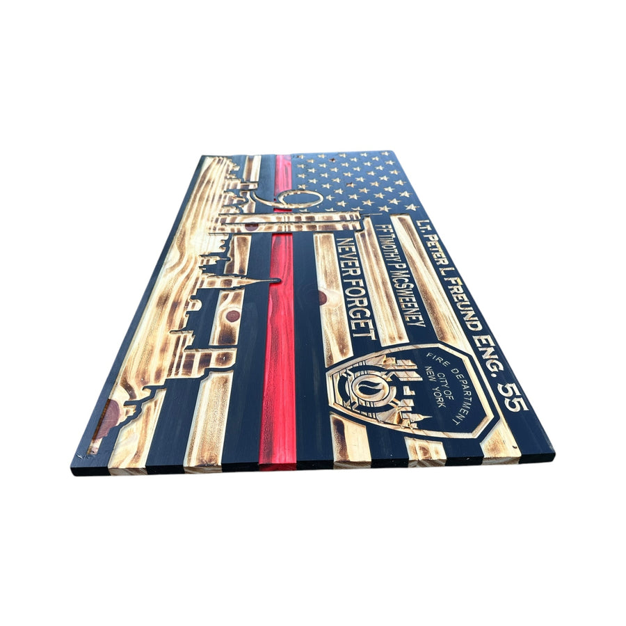 Personalized first responder 9/11 memorial wooden flag