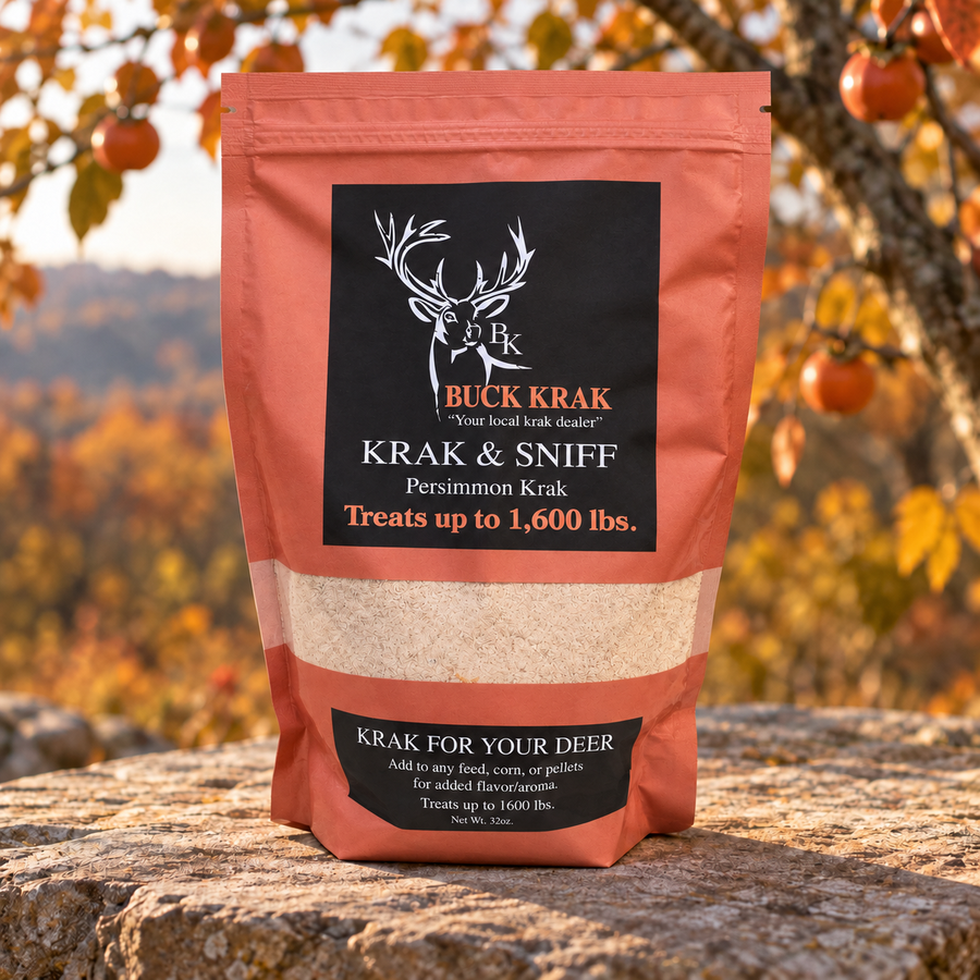 Persimmon Krak & Sniff 32 oz pouch on a tree stump