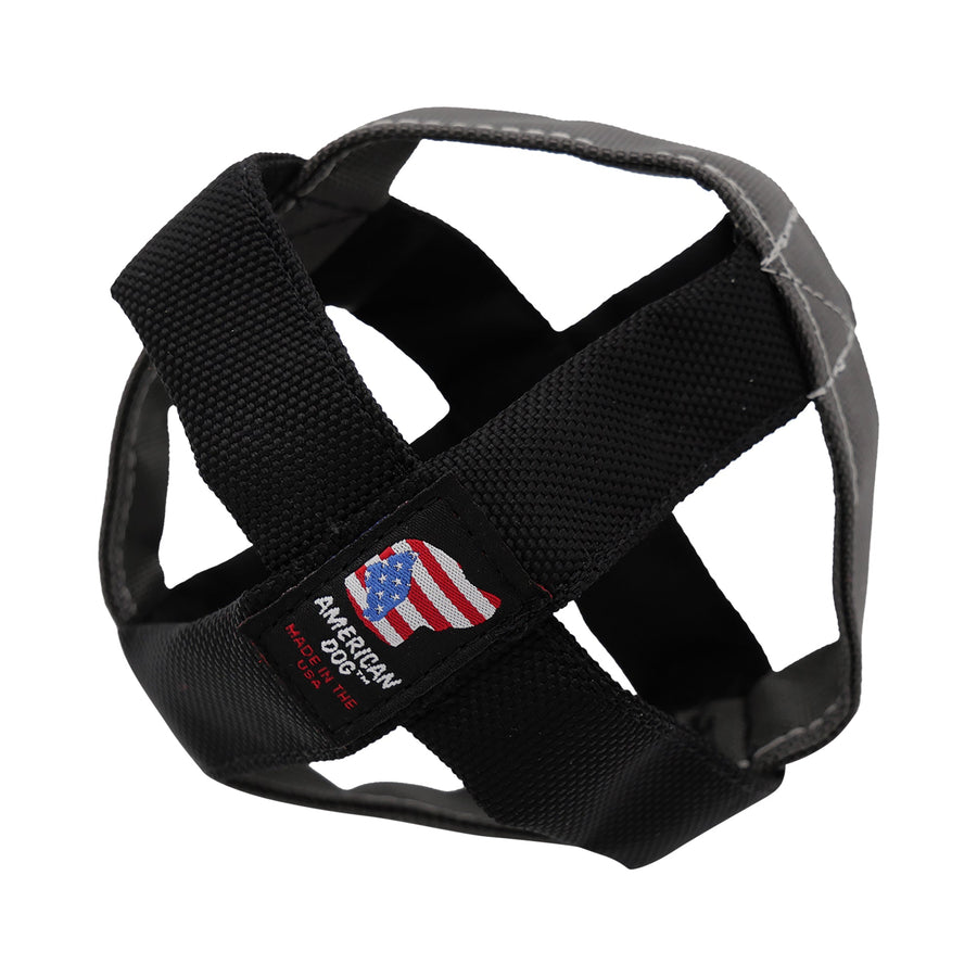 Black and gray Catapult Cage fabric dog tug toy