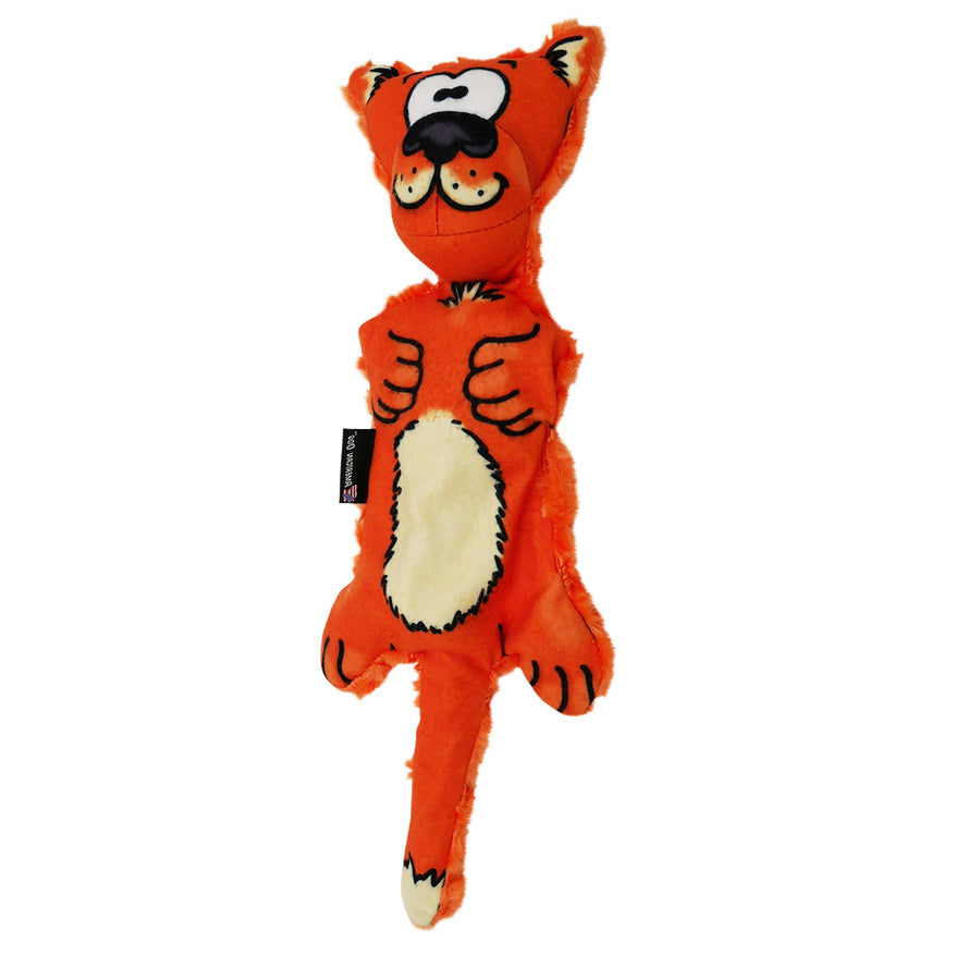 Cliff the Cat orange plush dog toy, angled front view