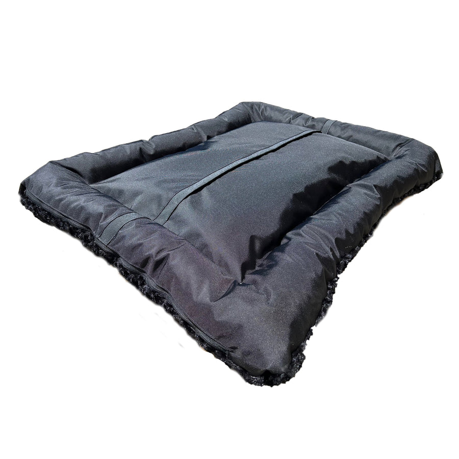 Bottom of black Cloud Furvana rectangle dog bed showing non-skid strip
