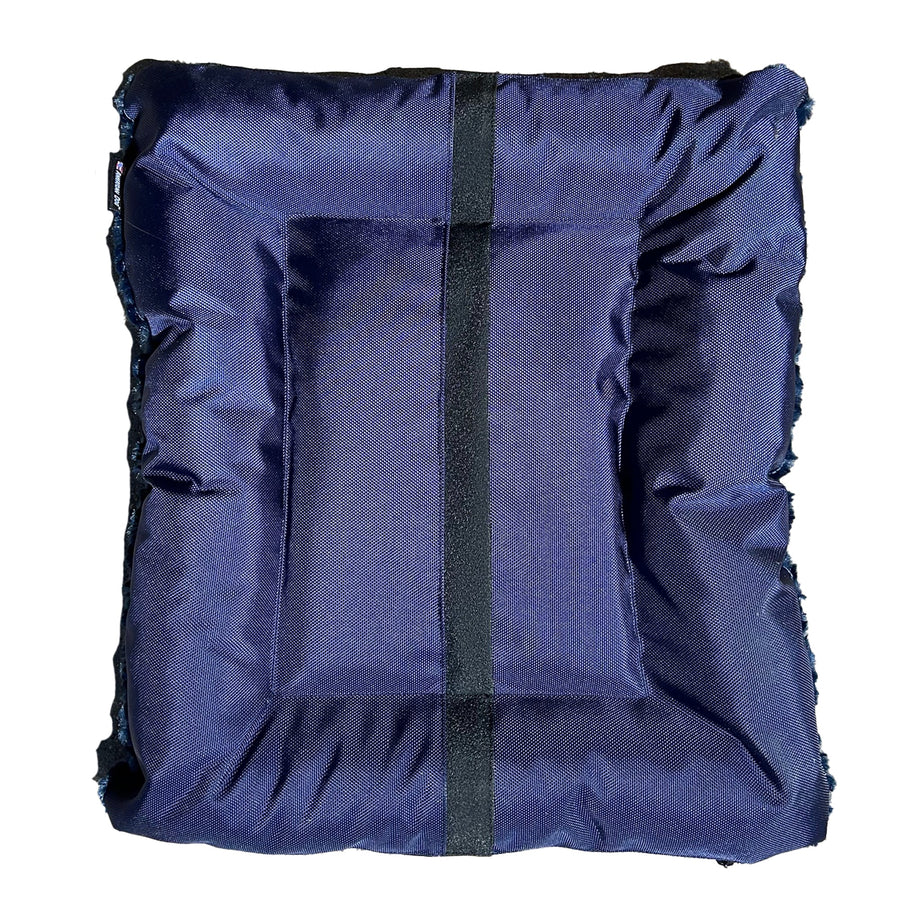 Bottom of midnight blue Cloud Furvana rectangle dog bed showing non-skid strip