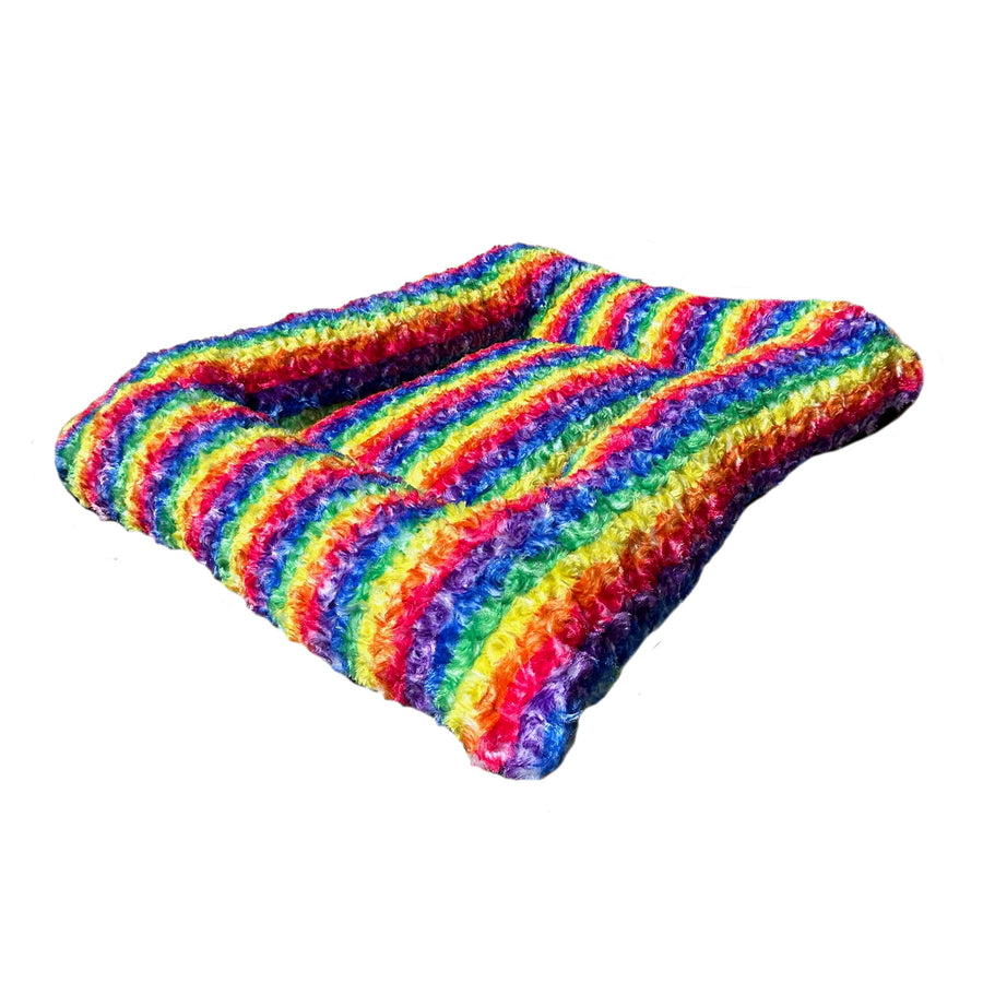 Rainbow Cloud Furvana rectangle bolster dog bed, angled view