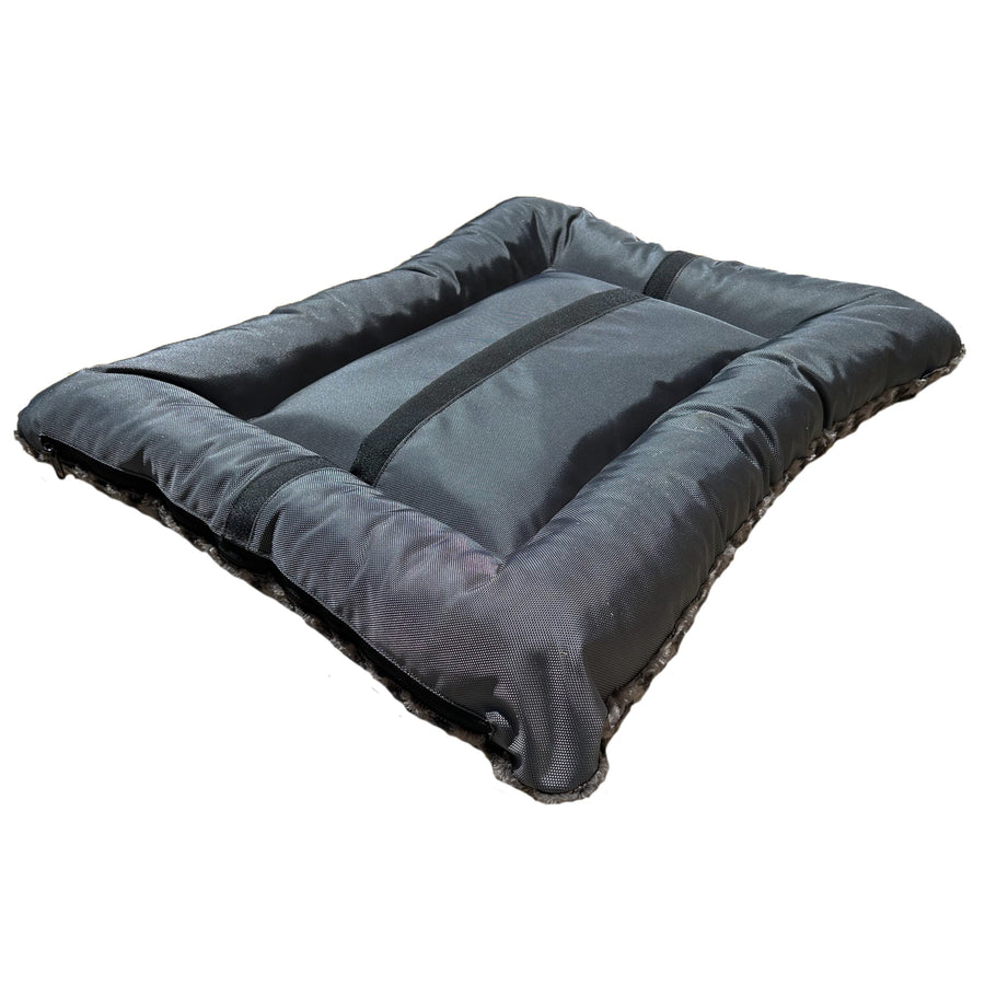 Bottom of charcoal Cloud Furvana rectangle dog bed showing non-skid strip