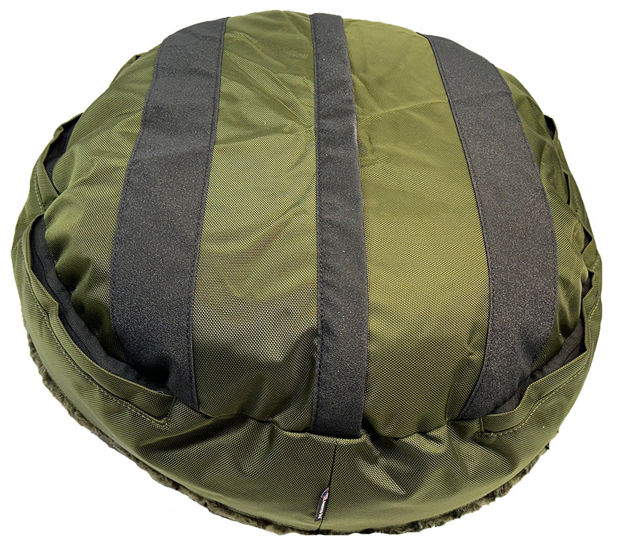 Bottom of olive Furvana round dog bed showing non-skid strips