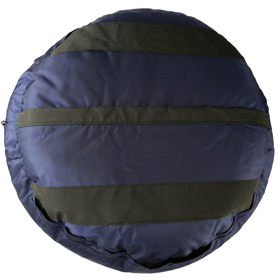 Bottom of midnight blue Furvana round dog bed showing non-skid strips