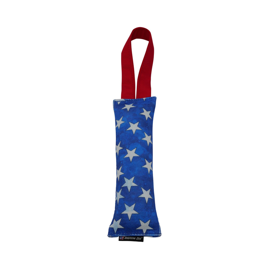 Blue Stars fire hose dog tug with red handle
