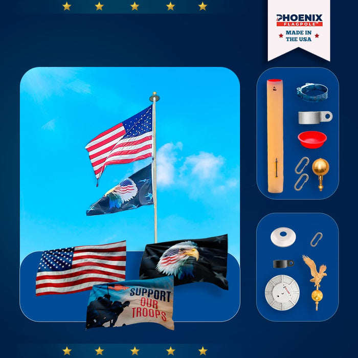 Phoenix Presidential Flagpole Kit | Heavy-Duty Residential Flagpole