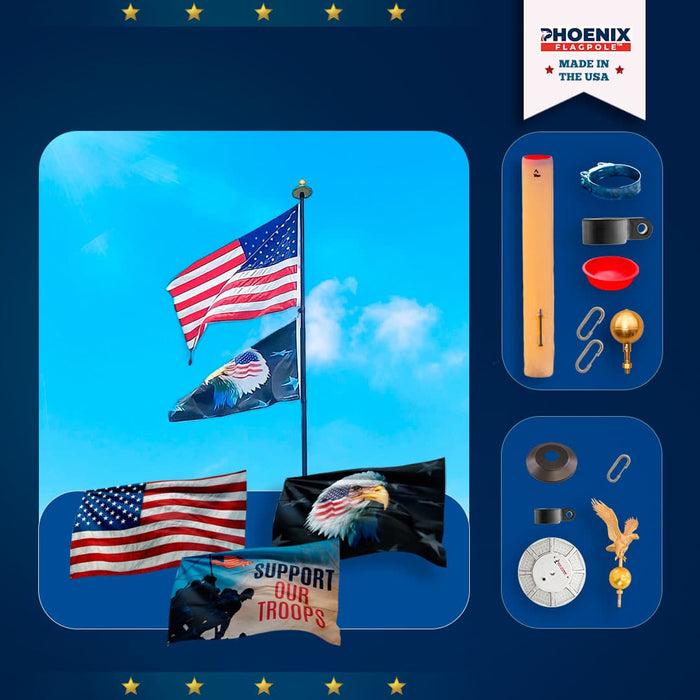 Phoenix Presidential Flagpole Kit | Heavy-Duty Residential Flagpole