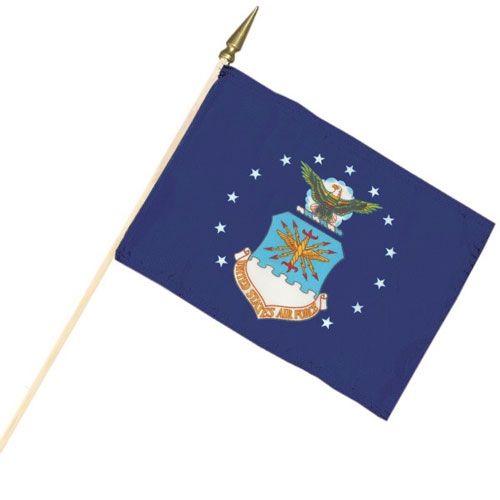 12 x 18 inch U.S. Air Force cemetery flag on 30 inch wood staff with gold spear, made in USA